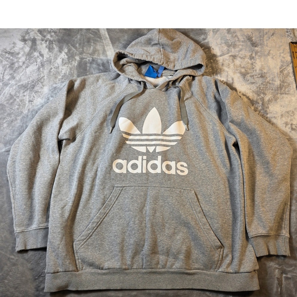 Adidas Originals Trefoil Hoodie Mens XL Gray Pullover Logo Sweatshirt Raglan